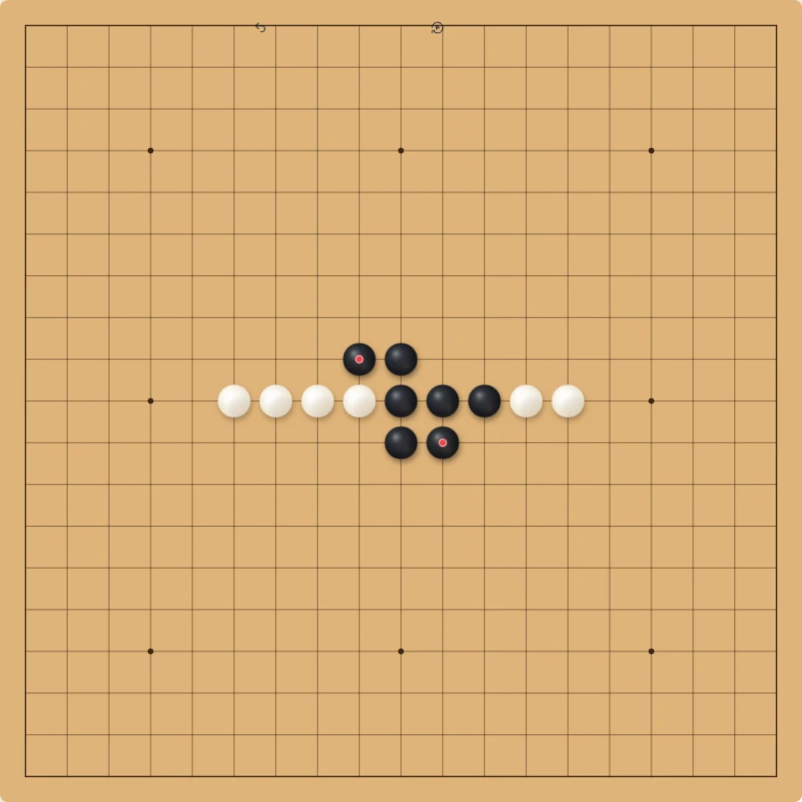 A live Connect6 position on this site where Black builds horizontal and diagonal lines from a central crossing